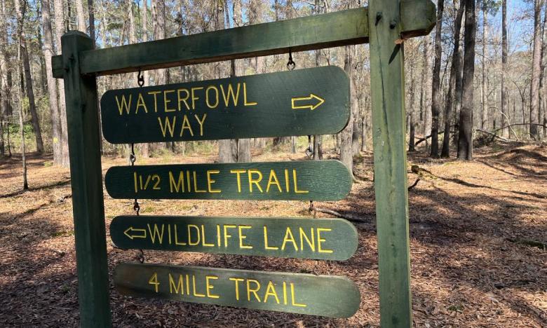 Trailhead sign at Millwood State Park. 